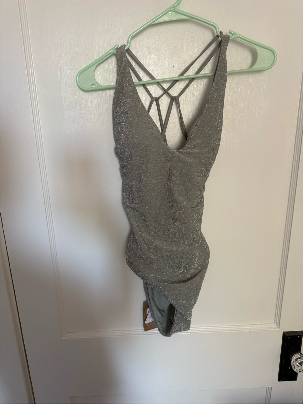 Silver Shimmery V-Neck Strappy Bodysuit